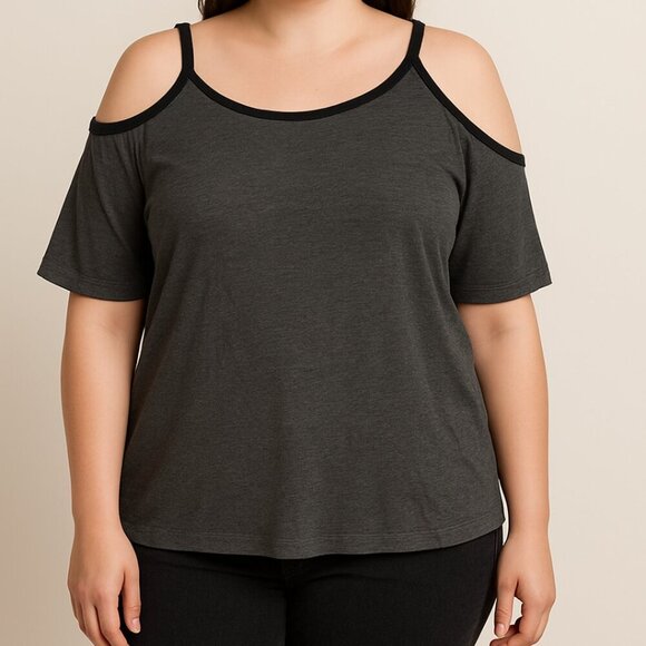 Elie McCarthy Women’s Pullover Top Knit Sz 2X Gray Cold Shoulder Long Sleeve - Picture 1 of 9